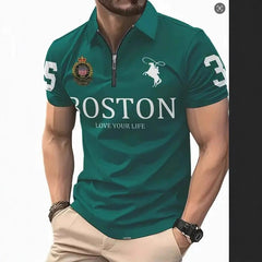 Men's 3D Digital Print Zip-Up Polo Shirt My Store