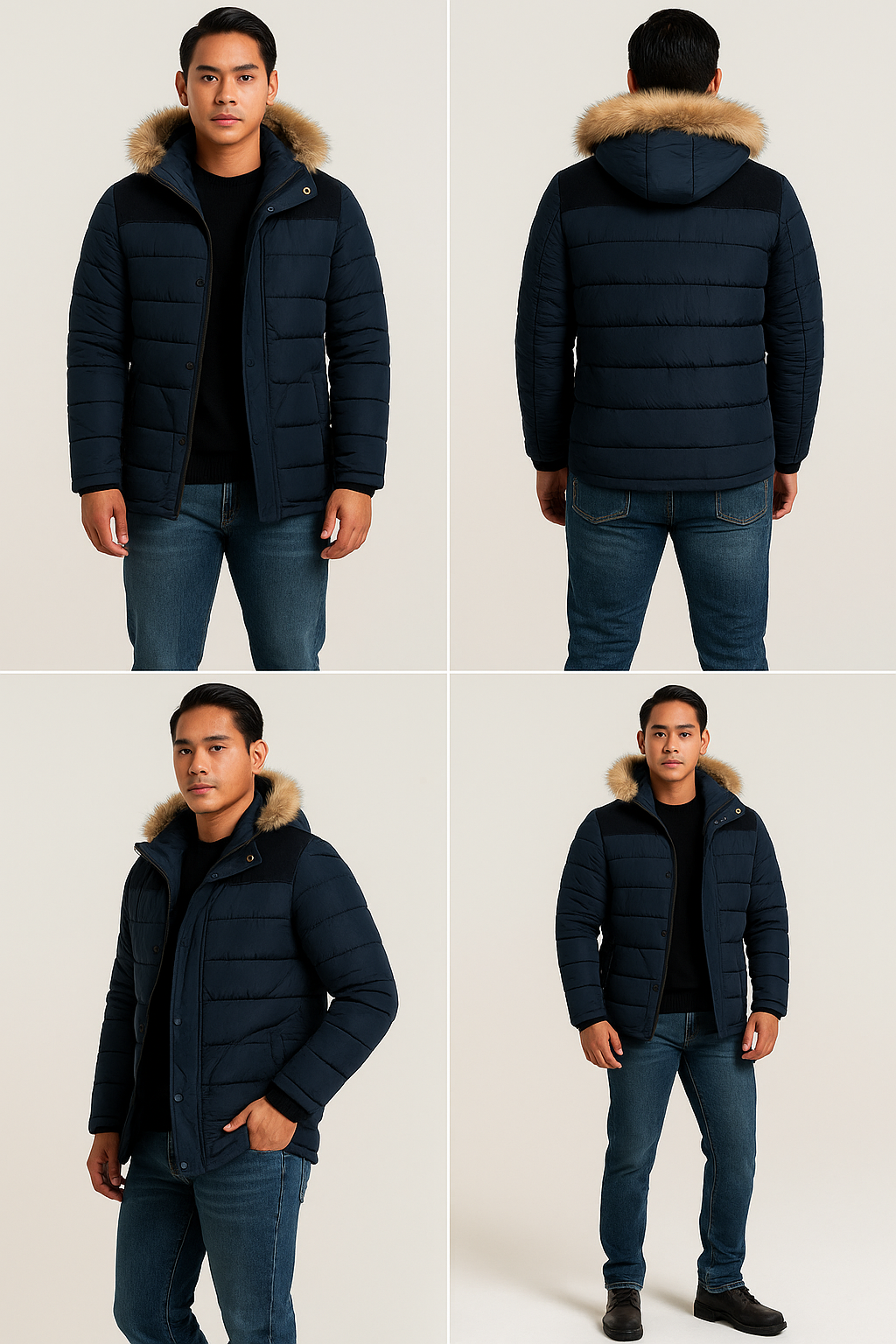 Men's Thick Hooded Winter Parka Jacket Coat (Dark Blue) LPO