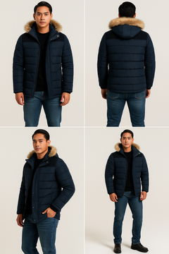 Men's Thick Hooded Winter Parka Jacket Coat (Dark Blue) LPO