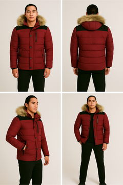 Men's Thick Hooded Winter Parka Jacket Coat (Red) LPO