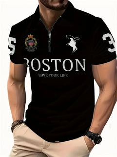 Men's 3D Digital Print Zip-Up Polo Shirt My Store