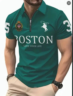 Men's 3D Digital Print Zip-Up Polo Shirt My Store