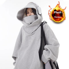 Loose High Collar Fleece Lined Hoodie My Store