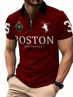 Men's 3D Digital Print Zip-Up Polo Shirt My Store