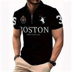 Men's 3D Digital Print Zip-Up Polo Shirt My Store