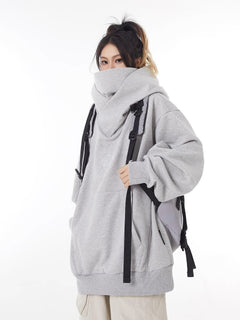 Loose High Collar Fleece Lined Hoodie My Store