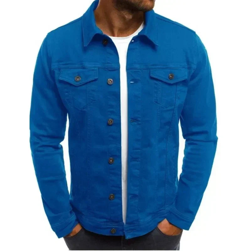 Mens Denim Streetwear Jacket Cotton Casual Slim Fit (Blue) LPO