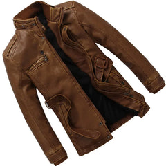 Mens PU Leather Fleece Lined Winter Jacket (Yellow fleece) LPO