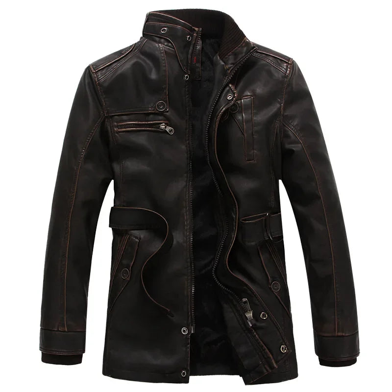 Mens PU Leather Fleece Lined Winter Jacket (Coffee Fleece) LPO