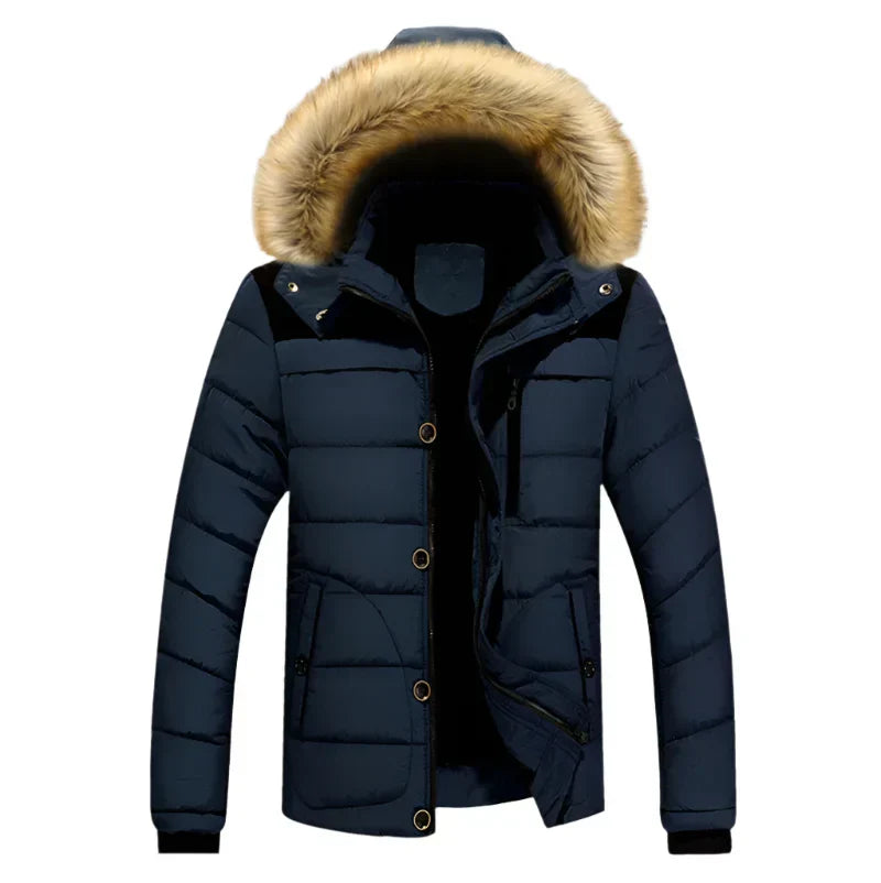 Men's Thick Hooded Winter Parka Jacket Coat (Dark Blue) LPO