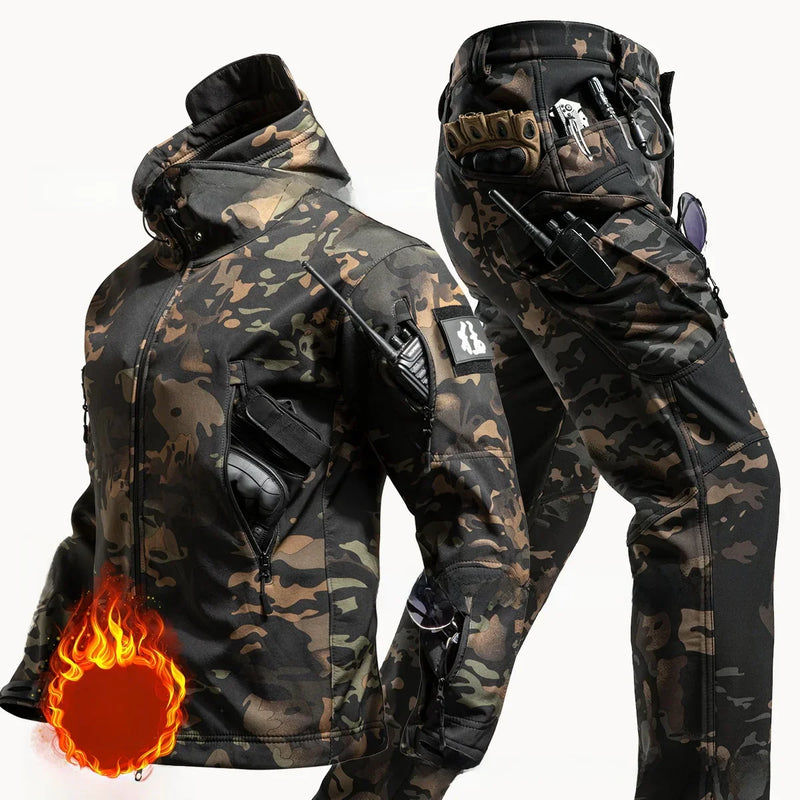 Men's Winter Softshell Suit – Waterproof Windproof Fleece-Lined Jacket & Pants Set LPO