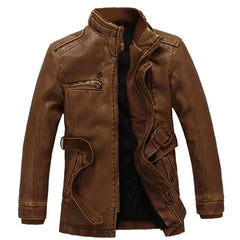 Mens PU Leather Fleece Lined Winter Jacket (Yellow fleece) LPO