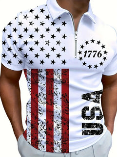 Men's 3D Digital Print Zip-Up Polo Shirt My Store