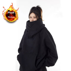 Loose High Collar Fleece Lined Hoodie My Store