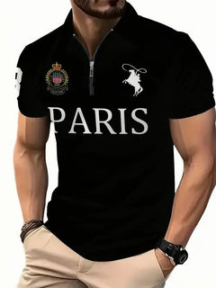 Men's 3D Digital Print Zip-Up Polo Shirt My Store