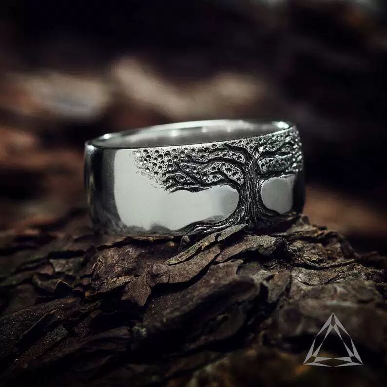 Simple Retro Carved Tree of Life Ring My Store
