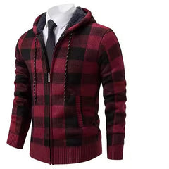 Men's Winter Hooded Plaid Wool Knit Cardigan LPO
