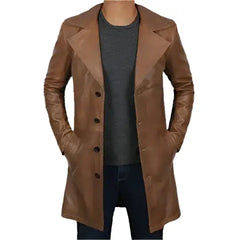 Men’s Distressed Brown Leather Winter Trench Coat Riders Republic UK